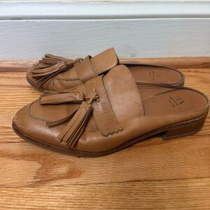 Aquatalia / 7.5 / Leather Tassel Loafer Mules / Scandi Girl / Neutral / Cottage